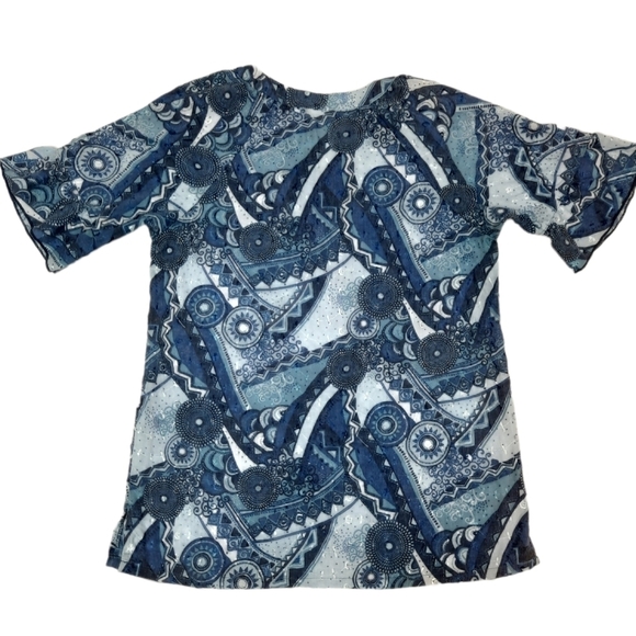 Elan‎ by Barco Anstract Medical Scrub Top Embroidered Eyelet Size XS Women's - Picture 5 of 8